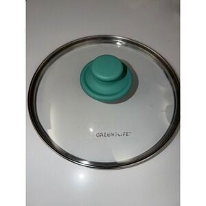 GreenLife 9.5 Inch Tempered Glass Replacement Lid with Turquoise Soft Grip Knob